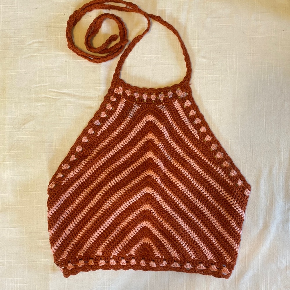 Crochet Halter Orange & Pink Boho Crop Top
